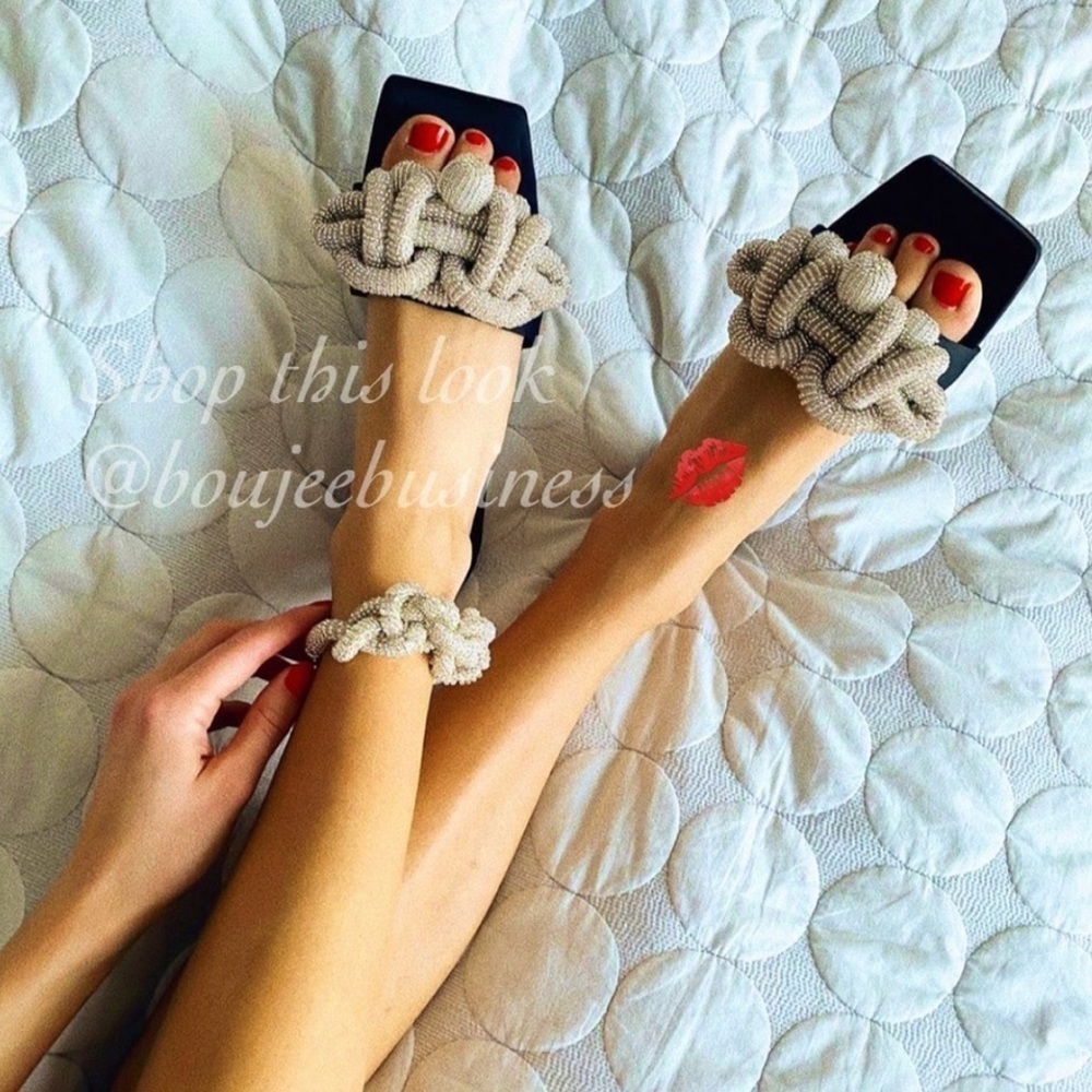 H&M Satin Beaded Slides